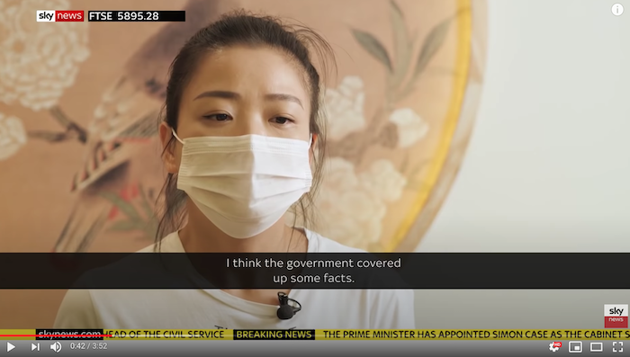 Cô Zhao Lei trả lời phỏng vấn của Sky News (ảnh chụp màn hình video Youtube). 3524-screen-shot-2020-09-02-at-043456