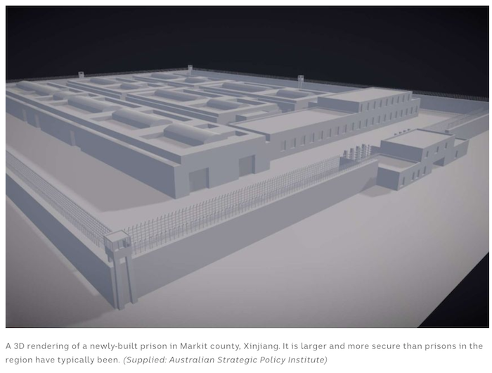 Hình ảnh 3D về một nhà tù mà Trung Quốc mới xây dựng ở Markit, Tân Cương (ảnh: ASPI/ảnh chụp màn hình từ ABC). 3609-screen-shot-2020-09-24-at-133310