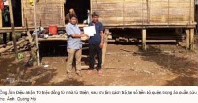 Trả lại tiền lẫn trong quần áo từ thiện, người đàn ông nghèo được tặng 10 triệu đồng