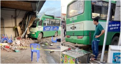 Sóc Trăng: Xe buýt tông vào nhà thuốc, một người gãy chân