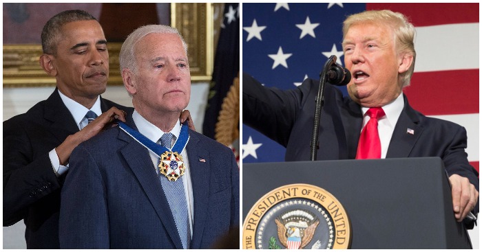 Tổng thống Barack Obama và cấp phó Joe Biden; Tổng thống Mỹ Donald Trump